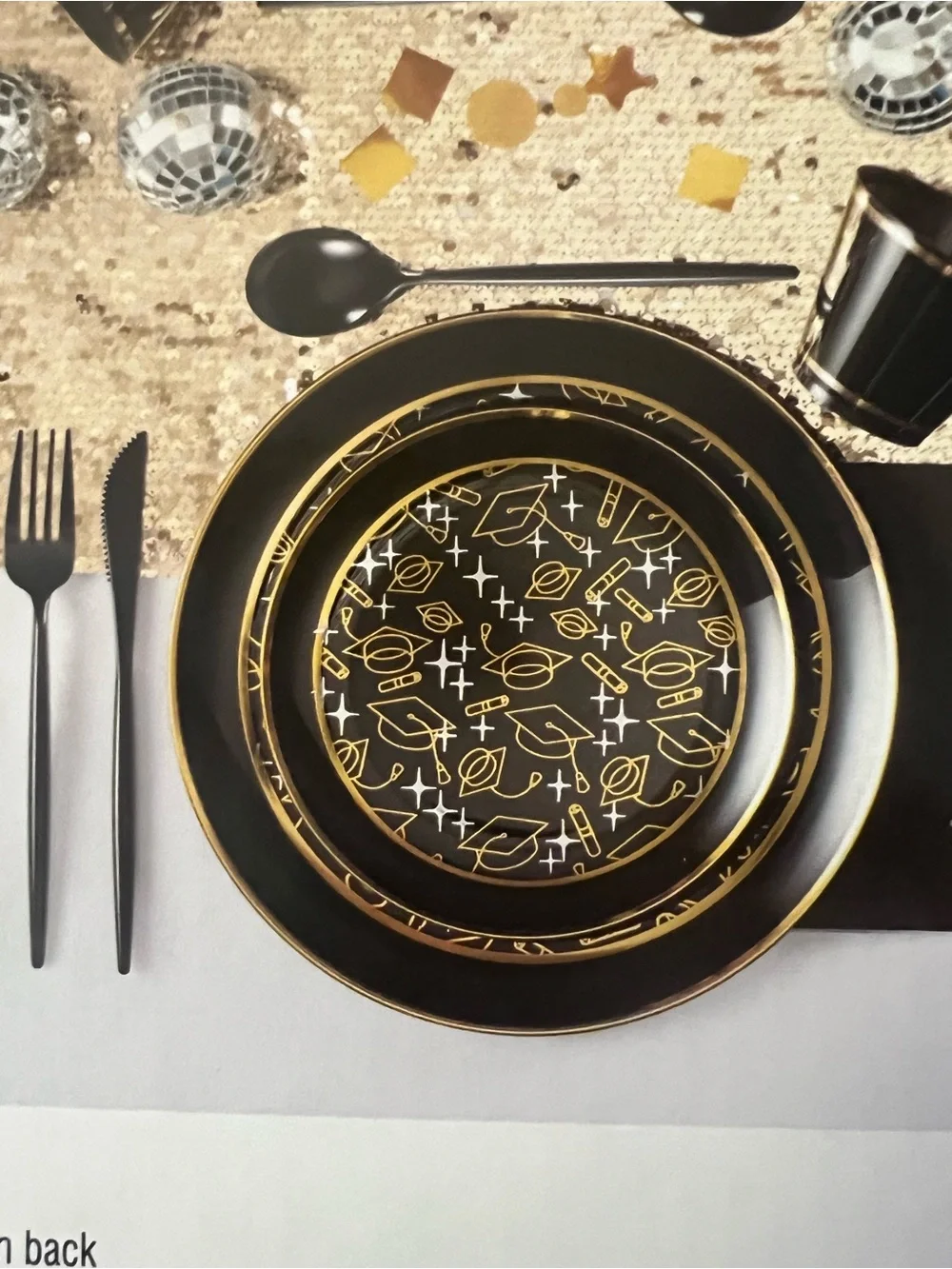 Celebrate It Black and Gold Graduation Tableware Setting for 10